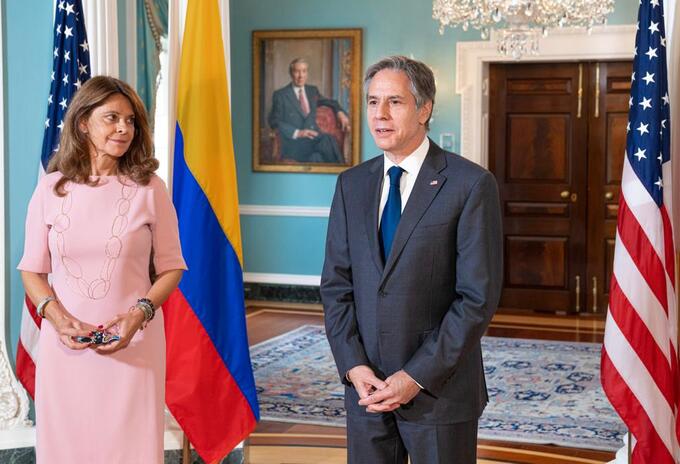 Canciller Marta Lucía Ramírez con el secretario de Estado de EEUU, Antony Blinken