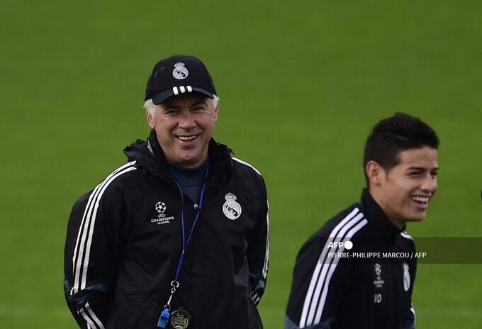 James Rodríguez y Carlo Ancelotti, Real Madrid