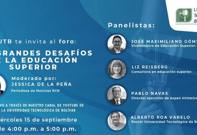 El evento se realizará este miércoles 15 de septiembre, desde la cuatro de la tarde, a través del Yotube de RCN Radio y Universidad Tecnológica de Bolívar.