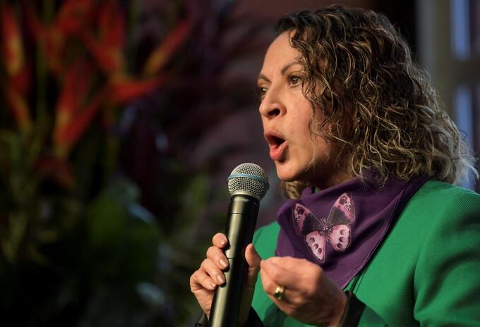 Jineth Bedoya, durante una conferencia de prensa en Bogotá