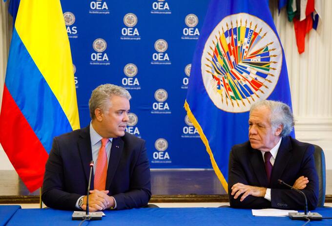 El presidente Iván Duque, y el Secretario General de la Organización de Estados Americanos (OEA), Luis Almagro.