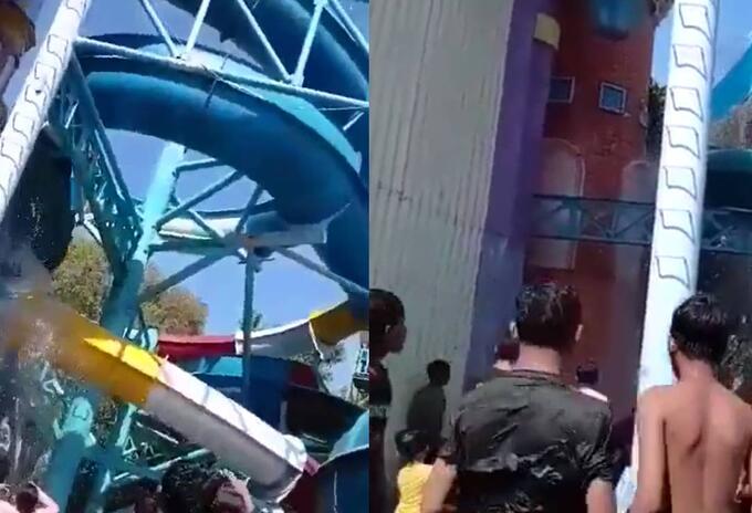 Un tobogán acuático colapsó y varios niños cayeron al vacío