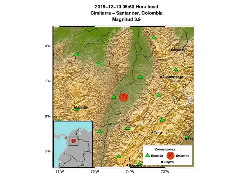 Servicio geológico colombiano reportó sismo en Santander.