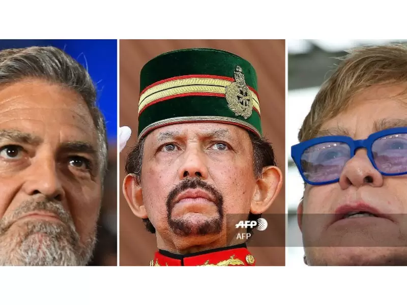 George Clooney; Sultán de Brunéi, Hassanal Bolkiah; y Elton John