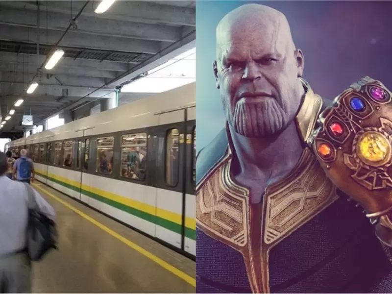 Metro de Medellin y Thanos con el guantelete del infinito