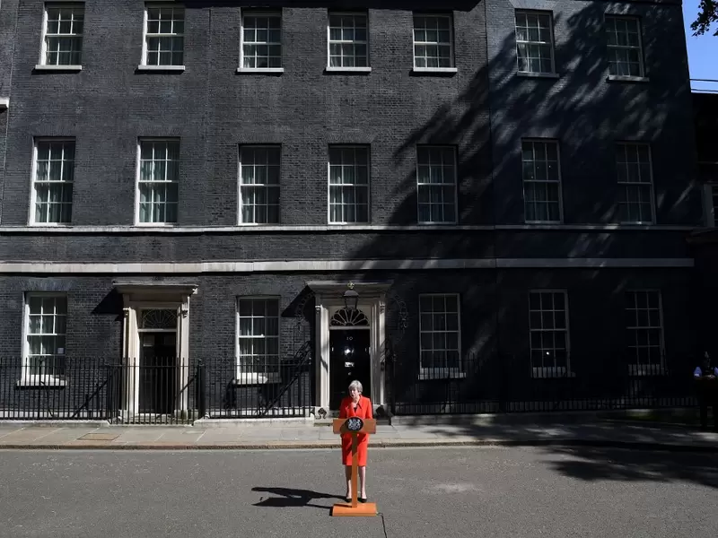 Theresa May, en el anuncio de su renuncia como primera ministra británica Theresa May, en el anuncio de su renuncia como primera ministra británica