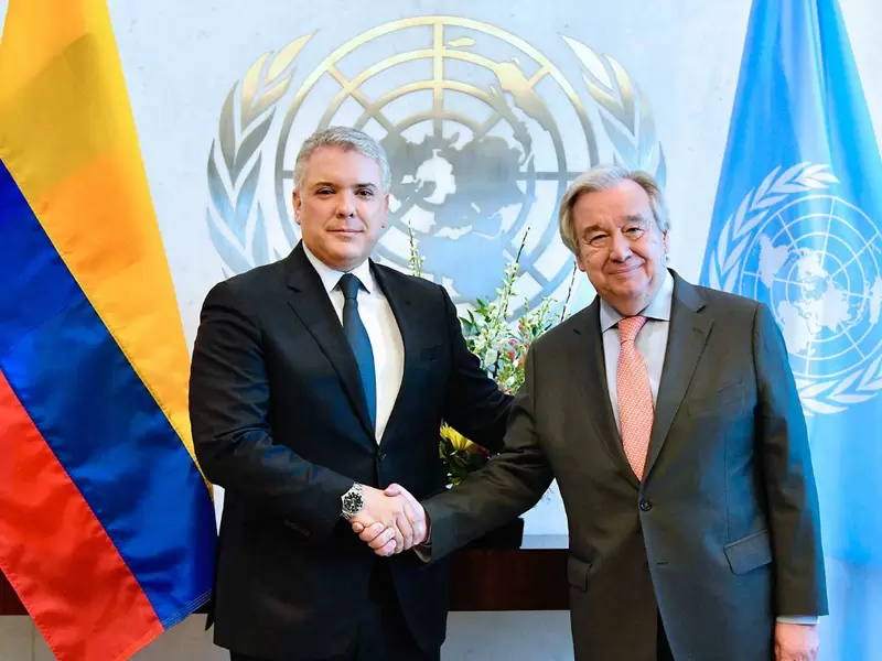 El presidente Iván Duque y el secretario de la ONU Antonio Guterres