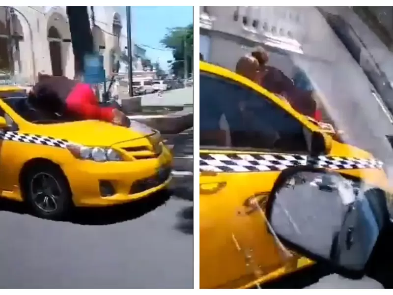 Mujer se lanzó al capó de taxi en El Salvador