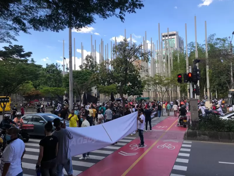 Protesta de comerciantes en el Centro de Medellín.