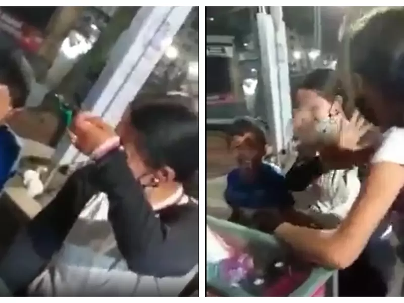 Niños le pegan a la mamá en Armenia