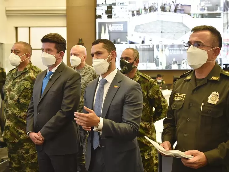 Ministro del Interior, Daniel Palacios, ministro de Defensa, Diego Molano, Director de la Policía, Jorge Vargas