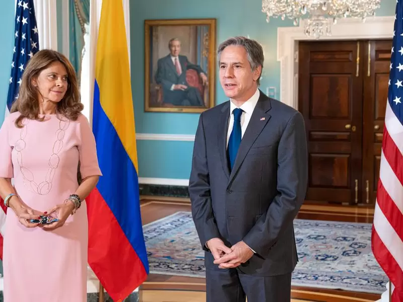 Canciller Marta Lucía Ramírez con el secretario de Estado de EEUU, Antony Blinken