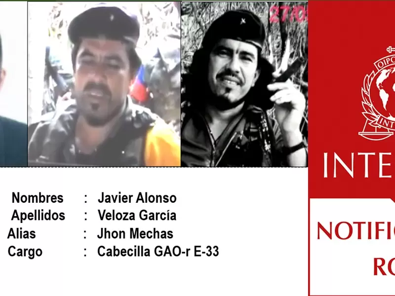 Circular roja a Javier Alonso Veloza García, conocido con el alias de 'Jhon Mechas'