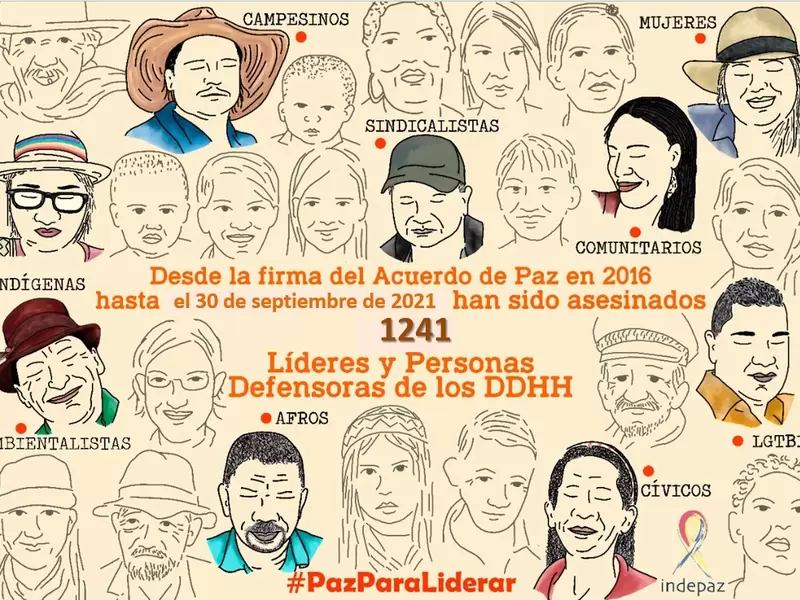 Informe de Indepaz señala que entre el 24 de noviembre de 2016 y el 30 de septiembre de 2021, fueron asesinados 1.241 líderes sociales en Colombia