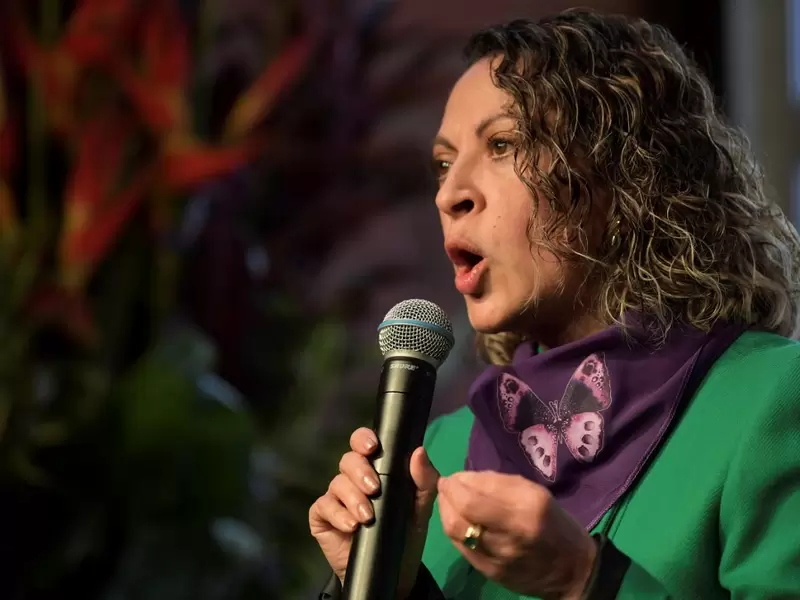 Jineth Bedoya, durante una conferencia de prensa en Bogotá