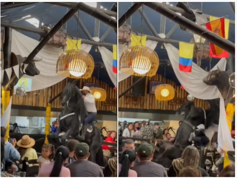 Caballo se cae en restaurante de Bogotá y causa pánico