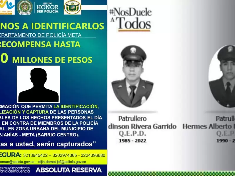 A $220 millones aumentan recompensa por los asesinos de dos policías en el Meta A $220 millones aumentan recompensa por los asesinos de dos policías en el Meta