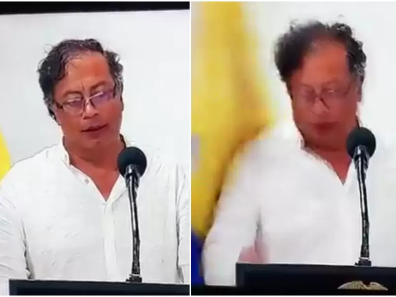 A Gustavo Petro le cayó una bandera en la cabeza en pleno discurso
