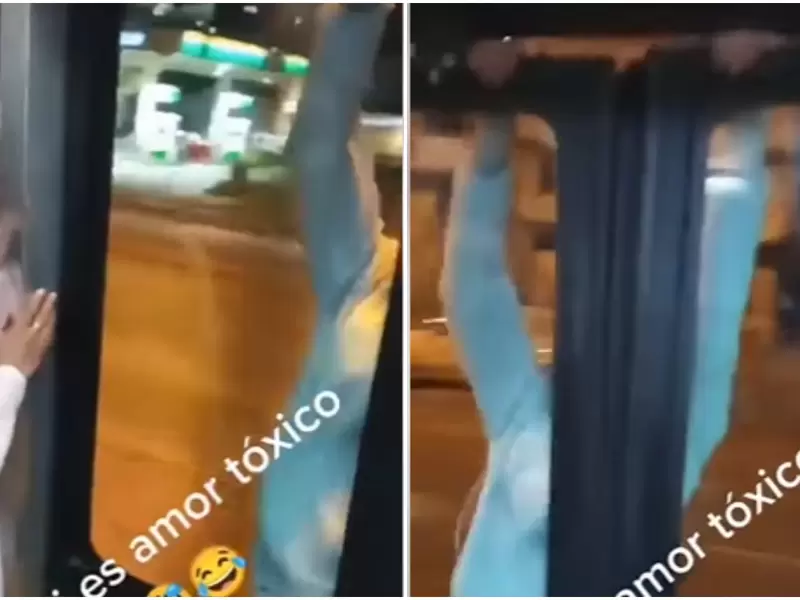 Joven cuelga de Transmilenio en movimiento en aparente pelea con novia Joven cuelga de Transmilenio en movimiento en aparente pelea con novia