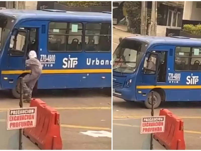 Encapuchado se toma un bus del Sitp durante protestas en Bogotá Encapuchado se toma un bus del Sitp durante protestas en Bogotá