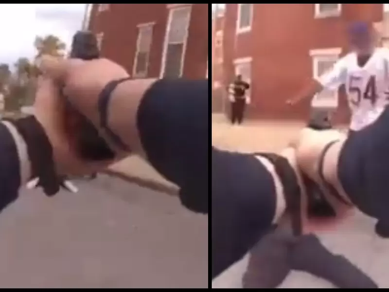 Policía vació toda su pistola contra sujeto que atacaba a una mujer con un cuchillo