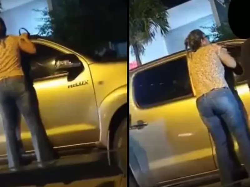 Mujer montada en camioneta Mujer se sube a camioneta de su esposo para bajar a su amante