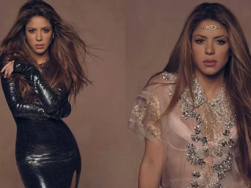 Cantante colombiana Shakira con vestidos diferentes