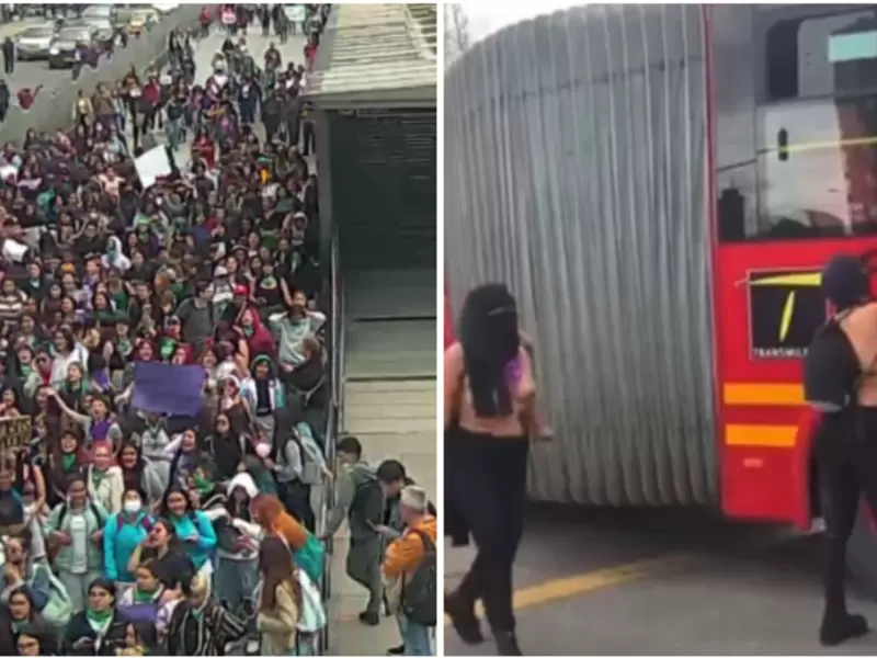 TransMilenio está imposible- estaciones bloqueadas y buses vandalizados por protestas Feministas protestan en TransMilenio por abuso a una menor de edad
