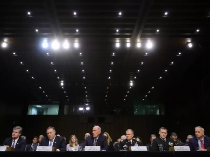 Director Nacional de Inteligencia, Daniel Coats, y los jefes de la CIA, el FBI, la NSA y otras dos agencias de espionaje Director Nacional de Inteligencia, Daniel Coats, y los jefes de la CIA, el FBI, la NSA y otras dos agencias de espionaje