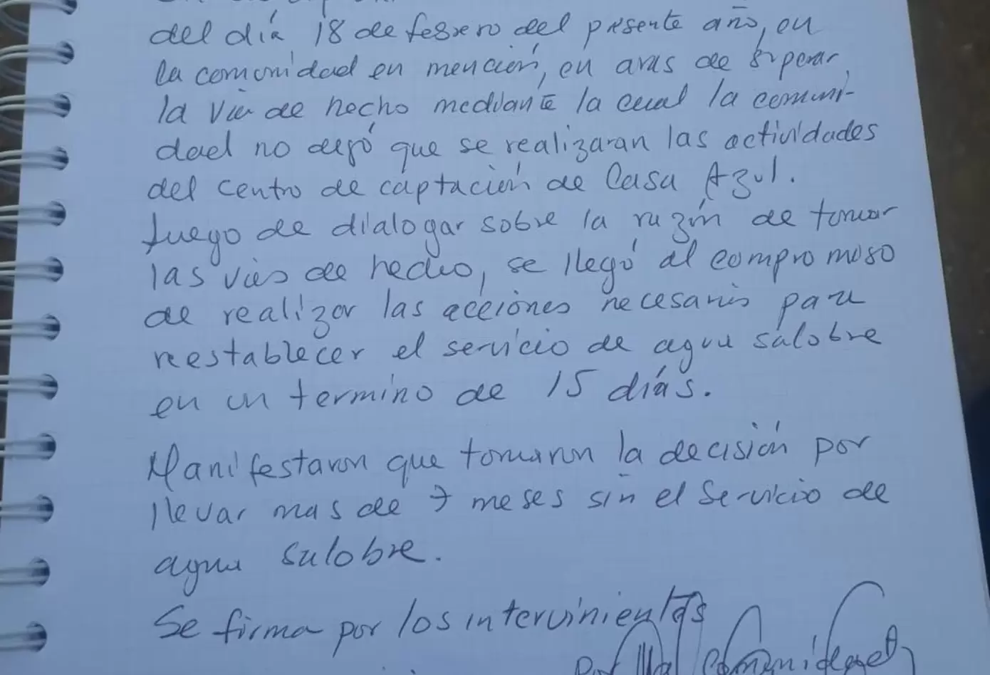 Se espera que en los próximos quince días se de solución al suministro de agua a la comunidad